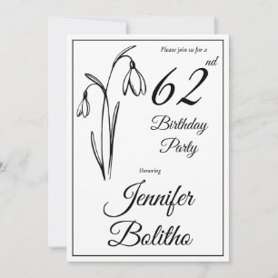 Invitation Fleur de perce-neige noire et blanche pour anniver