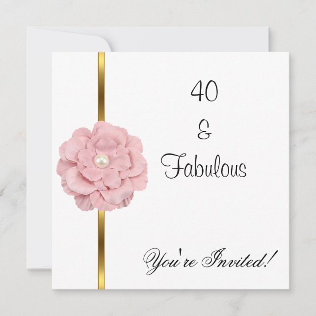 Invitation Fleur de perle blanche rose Fabulux 40e anniversai (Devant)