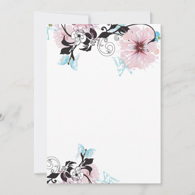 Invitation Fleur de pivoine rose et papillon bleu