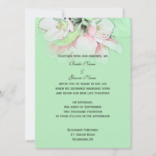 Invitation Fleur de pomme rose pâle en mariage vert