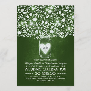 Invitation Fleur de pot de mason vert mariage