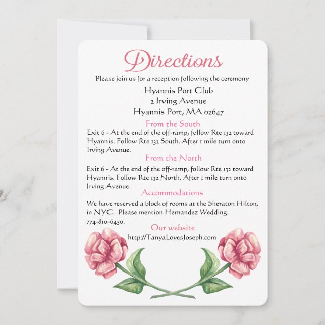 Invitation Fleur de rose florale Direction mariage (Devant)
