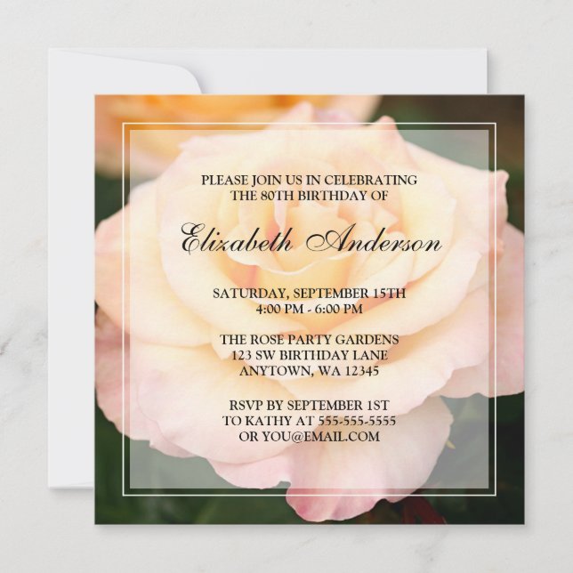 Invitation Fleur de rose rose païenne 80e anniversaire (Devant)