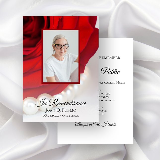 Invitation Fleur de rose rouge et Perles Anniversaire de la m (Créateur téléchargé)