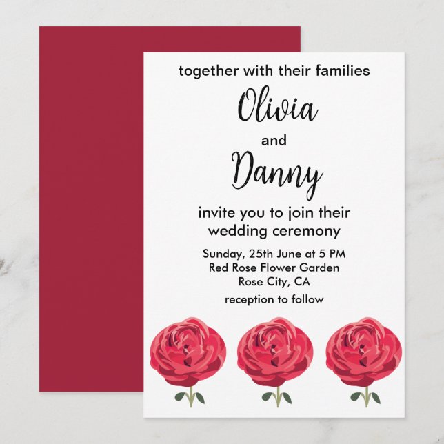 Invitation Fleur de rose rouge Floral Rose d'été Mariage (Devant / Derrière)