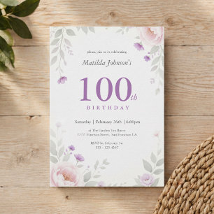 Invitation Fleur de Sauge Elégante Violet 100e Anniversaire