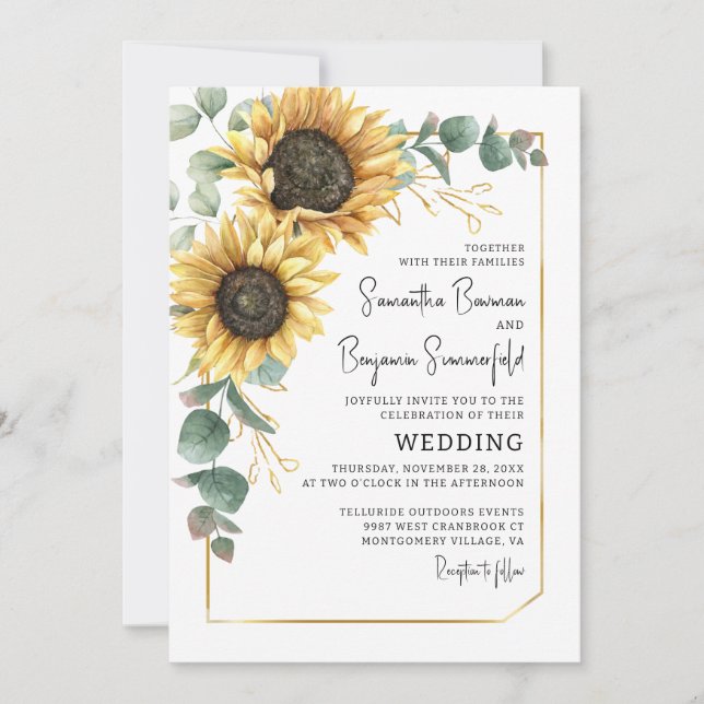 Invitation Fleur de soleil botanique Florale Verdure Mariage  (Devant)