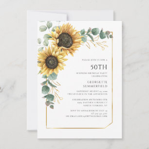 Invitation Fleur de soleil florale Eucalyptus 50e fête d'anni