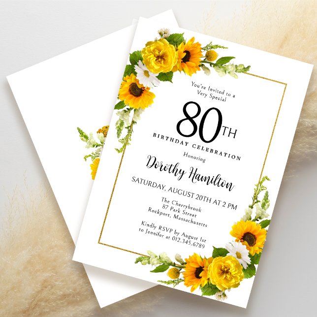Invitation Fleur de soleil jaune Blancs marguerite florale 80 (Créateur téléchargé)