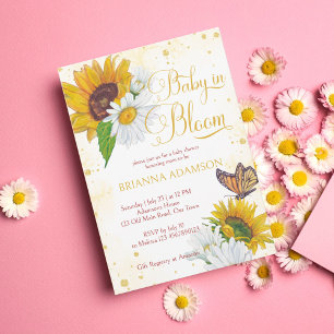 Invitation Fleur de soleil marguerite sauvage bébé dans le ba
