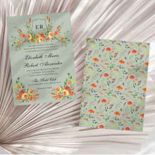 Invitation Fleur de soleil Monogramme Floral Green Crest Mari