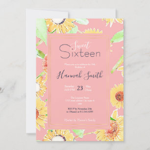 Invitation Fleur de soleil rose jaune Aquarelle Florale
