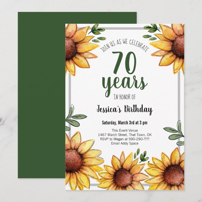 Invitation Fleur de soleil russe 70e anniversaire (Devant / Derrière)