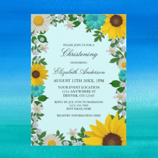 Invitation Fleur de soleil rustique Daisy Floral Christening (Créateur téléchargé)