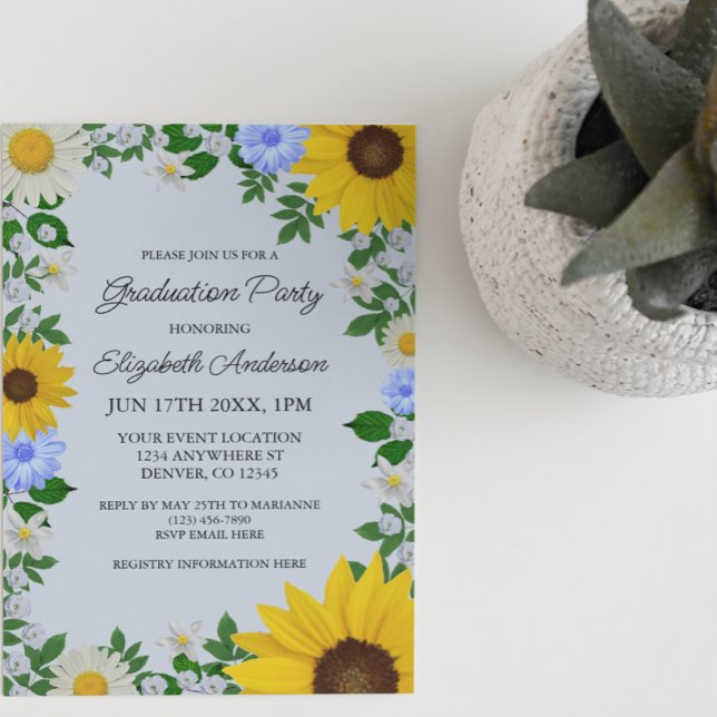 Invitation Fleur de soleil rustique Daisy Floral Graduation P (Créateur téléchargé)