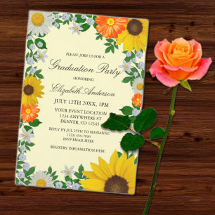 Invitation Fleur de soleil rustique Daisy Graduation florale