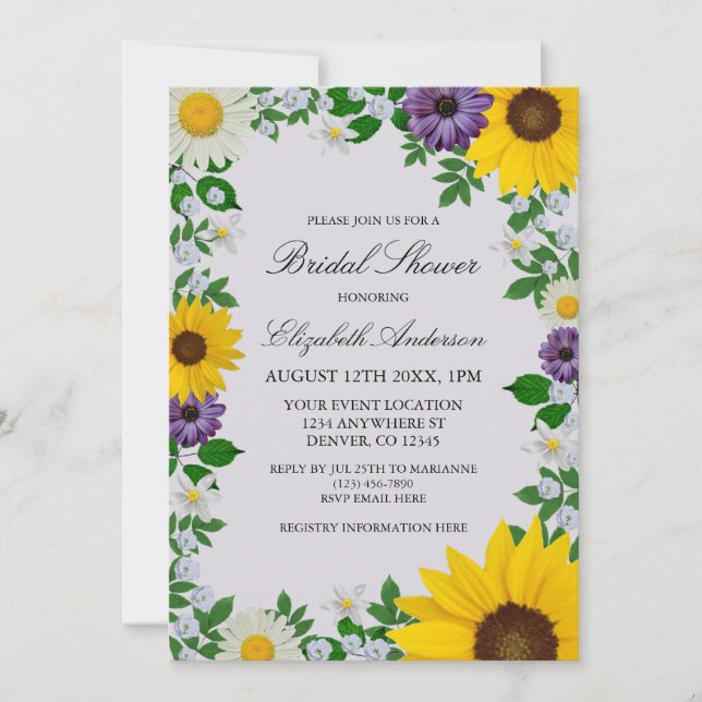 Invitation Fleur de soleil rustique Fête des mariées florale (Devant)