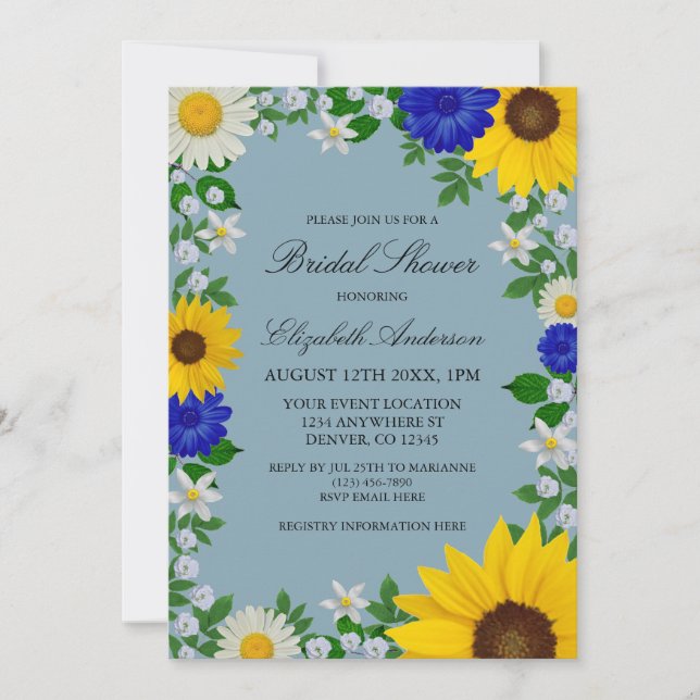 Invitation Fleur de soleil rustique Fête des mariées florale (Devant)