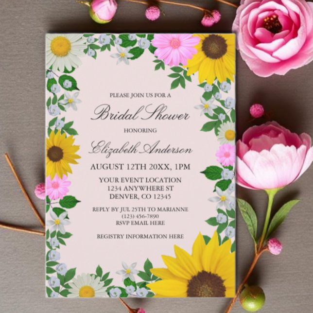 Invitation Fleur de soleil rustique Fête des mariées florale (Créateur téléchargé)