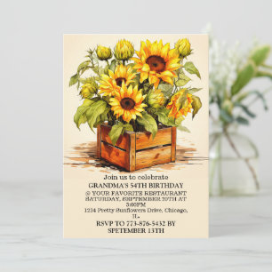 Invitation Fleur de soleil vintage Illustration Art fête d'an