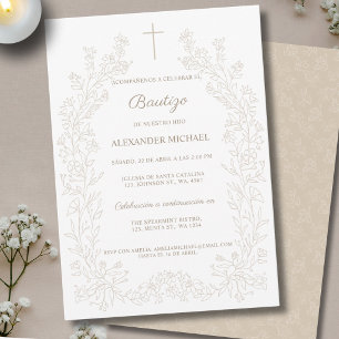 Invitation Fleur de style vintage Baptême chrétien espagnol B