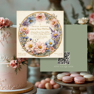 Invitation Fleur de style vintage moderne aquarelle rose or