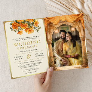 Invitation Fleur de Tagète Jaune Mandap Mariage Indien du Sud