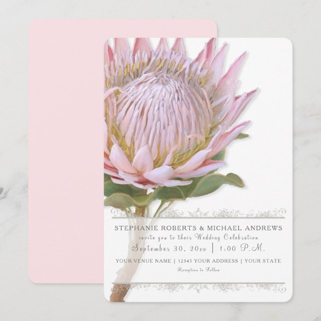 Invitation Fleur de thé rose florale moderne et élégante (Devant / Derrière)
