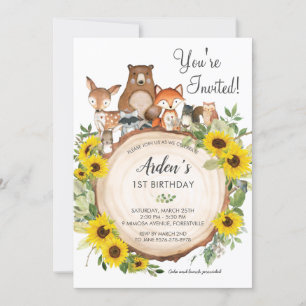 Invitation Fleur de tournesol Bois Animaux Anniversaire