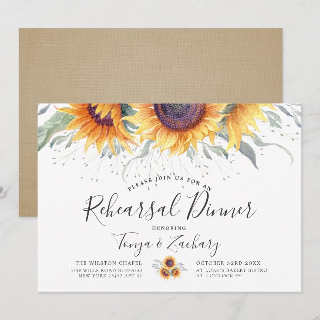 Invitation Fleur de tournesol | Dîner de répétition (Devant / Derrière)