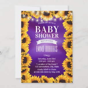 Invitation Fleur de tournesol Élégant Baby shower pourpre