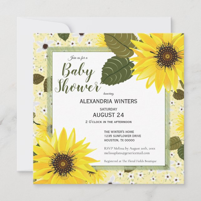 Invitation Fleur de tournesol jaune Floral | BABY SHOWER (Devant)
