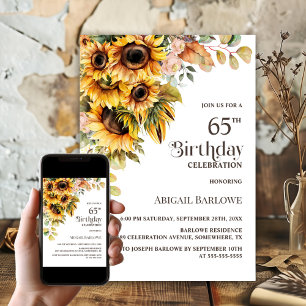 Invitation Fleur de tournesol rustique 65e fête d'anniversair