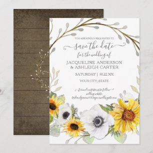 Invitation Fleur de tournesol Rustique Aquarelle Économisez l
