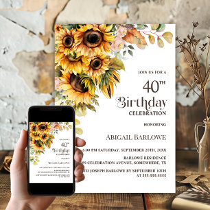 Invitation Fleur de tournesol rustique fête d'anniversaire 40