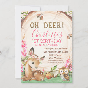 Invitation Fleur de tranche de bois Oh Deer Girls Anniversair