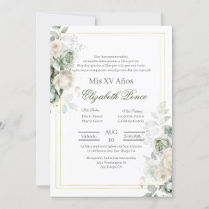 Invitation Fleur de vert sauge Quinceanera