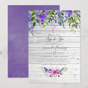 Invitation Fleur de violette aquarelle rustique Sip and See