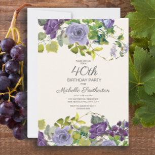 Invitation Fleur d'eau élégante violette 40e anniversaire