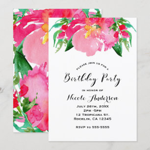 Invitation Fleur d'eau rose Floral d'été Anniversaire