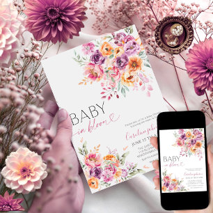 Invitation Fleur d'eaucolor rose pêche Bébé en fleurs numériq