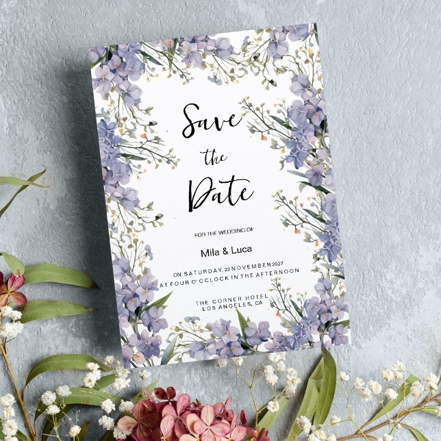 Invitation Fleur d'été à la menthe bleue de lavande Enregistr (Lavender blue mint summer flower Save the Date)