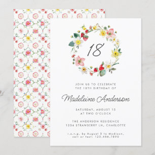 Invitation Fleur d'été fraise Wreath 18e anniversaire