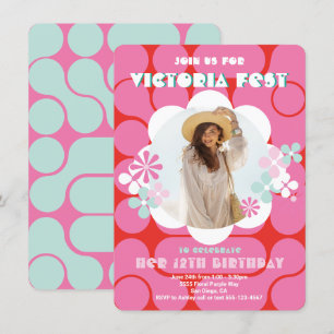 Invitation Fleur d'hippie super photo fête d'anniversaire