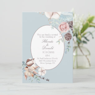 Invitation Fleur d'hiver et Folithe Mariage bleu