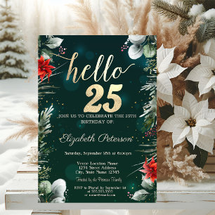Invitation Fleur d'hiver Poinsettia Vert 25e anniversaire