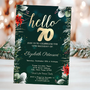 Invitation Fleur d'hiver Poinsettia Vert 70e anniversaire