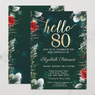 Invitation Fleur d'hiver Poinsettia Vert 80e anniversaire