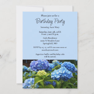 Invitation Fleur d'hortensia bleue de fête d'anniversaire