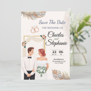 Invitation Fleur d'illustration beige élégant, avec couple